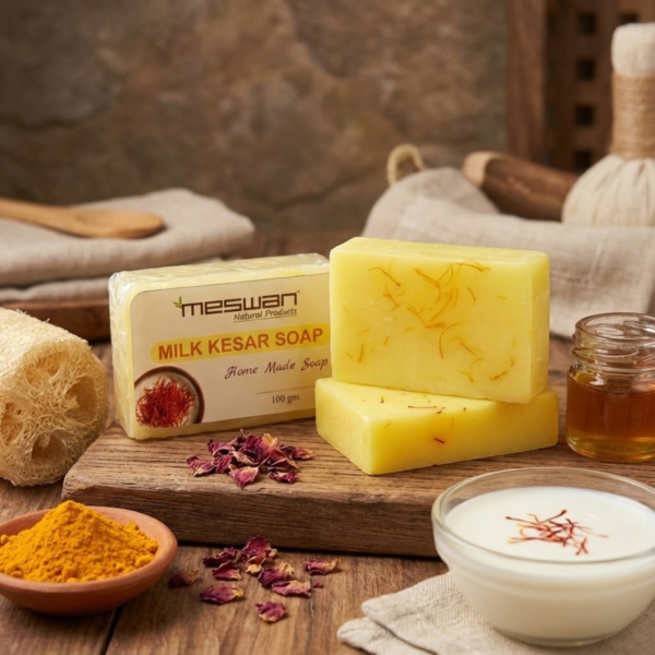 Milk Kesar Soap (Home Made) – Natural Milk & Saffron Soap for Gentle Glow | 100 gm